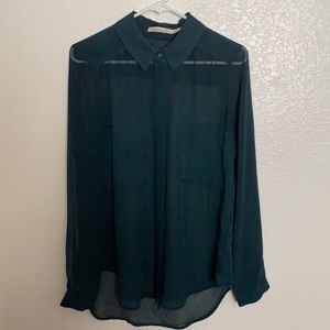 Sheer hunter green button down top